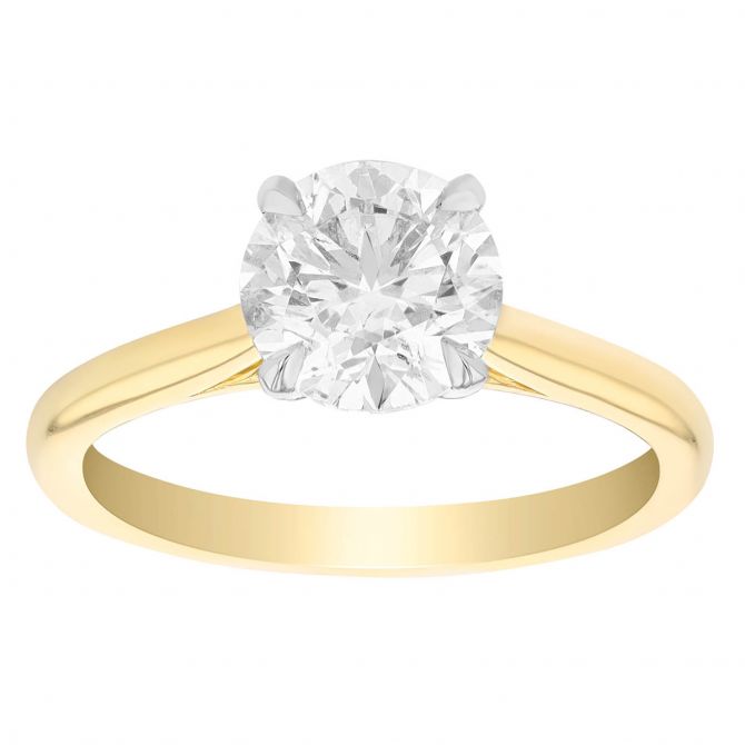 Round Kalahari Dream Diamond Solitaire Engagement Ring in Two Tone, 1.55 ct