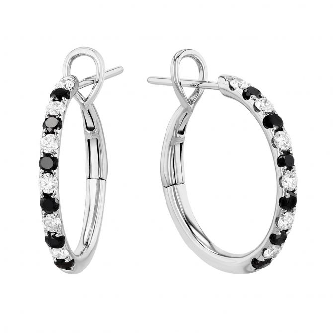 Frederic Sage Black & White Alternating Diamond Hoop Earrings in White Gold, 0.76 cttw