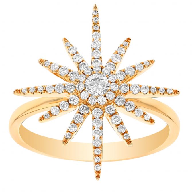 Diamond Pavé Starburst Ring in Yellow Gold