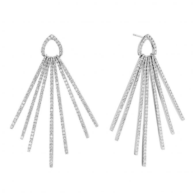 Diamond Pave Fan Dangle Earrings in White Gold