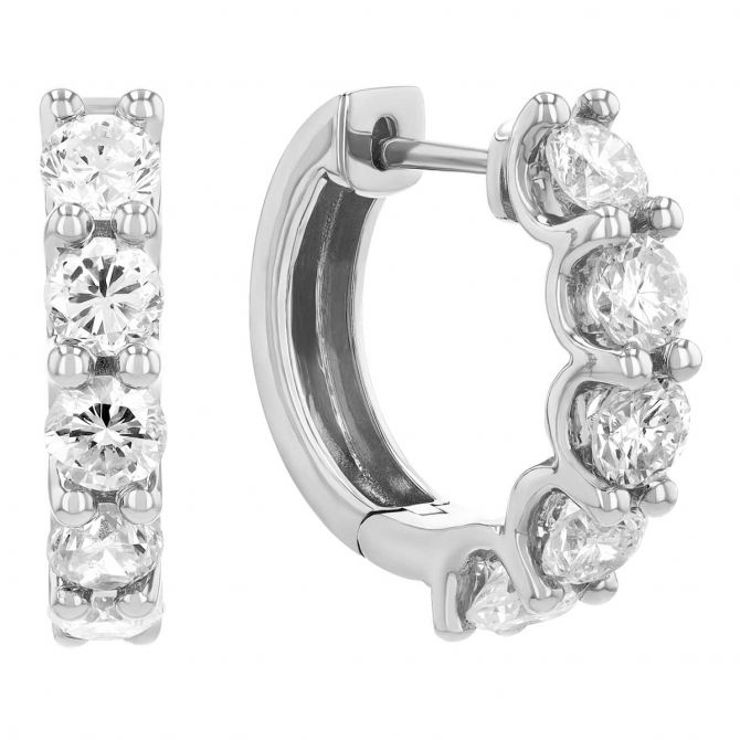 Diamond Huggie Hoop Earrings in White Gold, 1.85 cttw