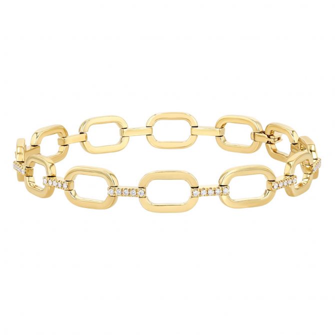 Yellow Gold Open Link Bangle With Diamond Bars