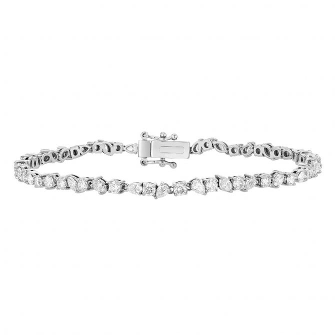 Mixed Shape Diamond Tennis Bracelet in White Gold, 7", 3.95 cttw