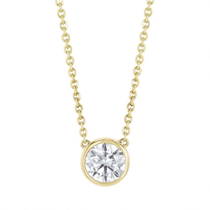 Borsheims Signature Collection Lab-Grown Diamond Solitaire Necklace in Yellow Gold, 1.00 cttw, 18"