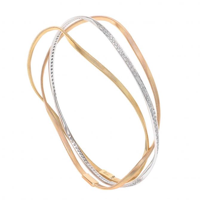 Marco Bicego Marrakech Diamond 3 Strand Bracelet in Tri Tone