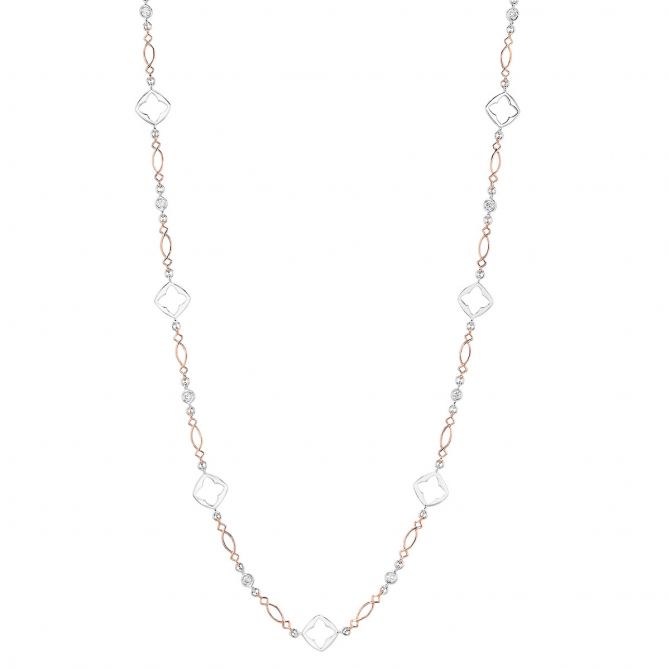 Diamond & Floral Cutout Station Necklace in Rose & White Gold, 18"