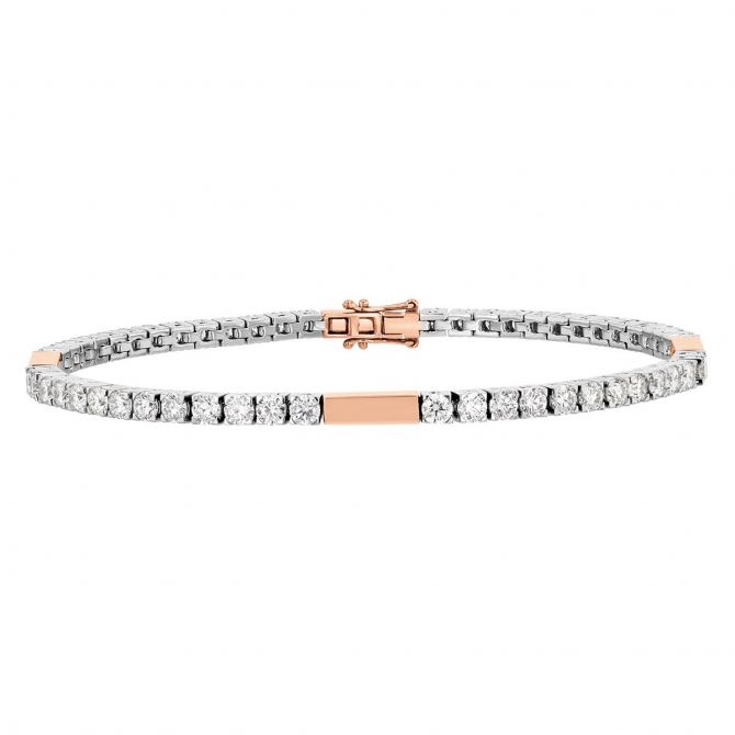 Round Diamond & Rose Gold Bar Tennis Bracelet in Two Tone, 7", 4.10 cttw