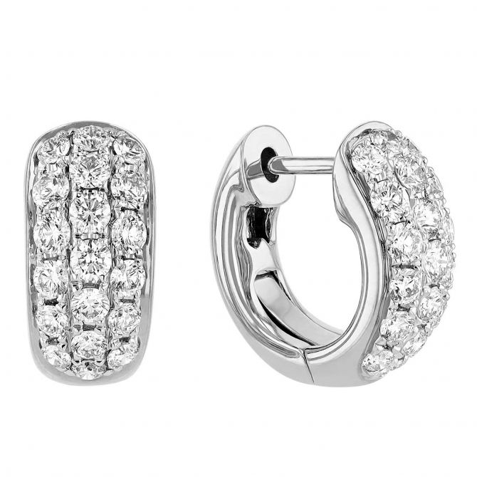 Pave Diamond Huggie Earrings in White Gold, 0.97 cttw