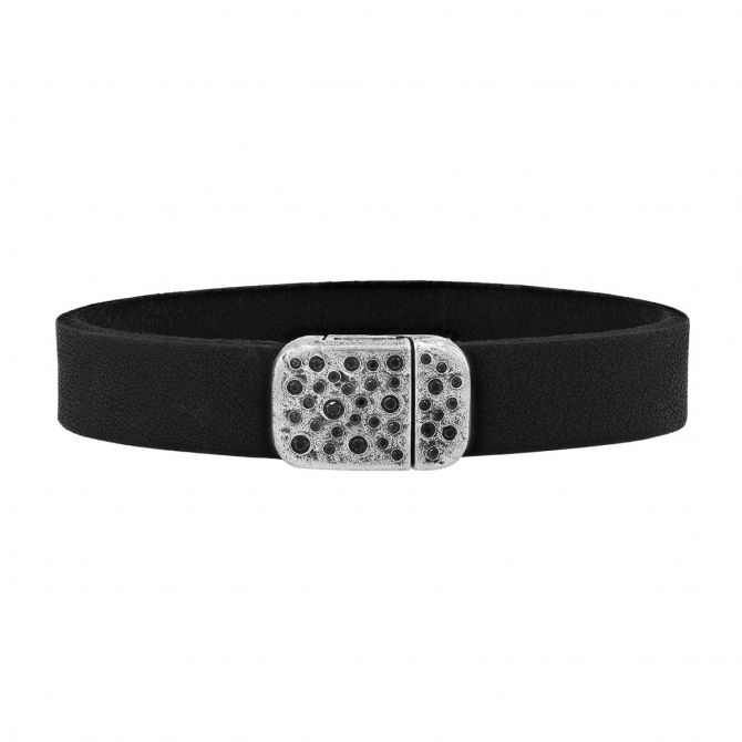 John Varvatos Black Diamond Bracelet in Sterling Silver & Black Leather