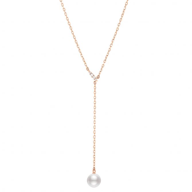 Mikimoto Akoya Cultured Pearl & Diamond Lariat Necklace in Rose Gold, 20"