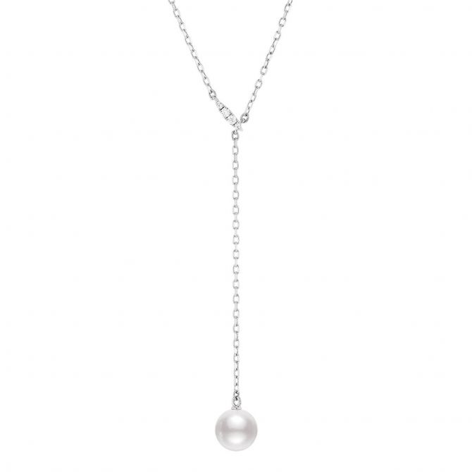 Mikimoto Akoya Cultured Pearl & Diamond Lariat Necklace in White Gold, 20"