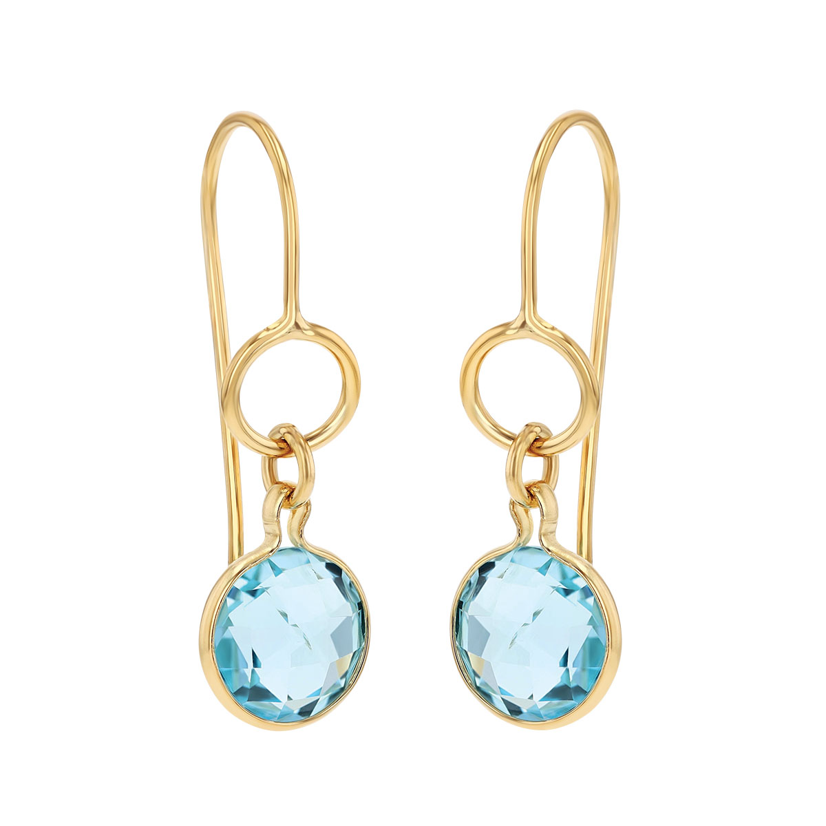 14K Yellow Gold Faceted Round Blue Topaz Drop Earrings | Borsheims