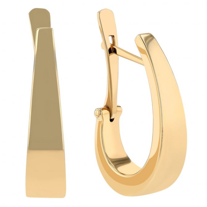 Yellow Gold Tapered J Hoop Earrings, 22 mm