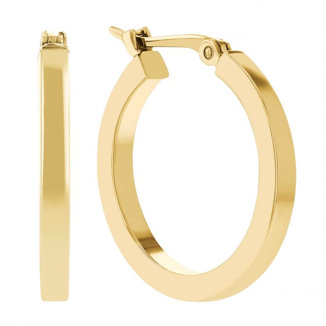 Yellow Gold Square Edge Tube Hoop Earrings, 2 x 18 mm