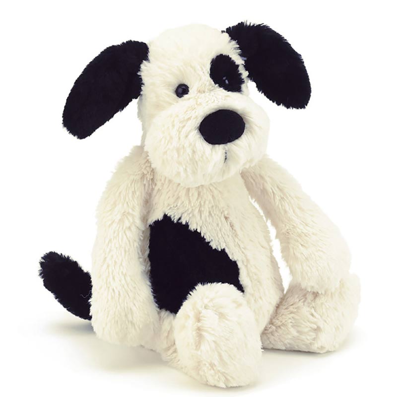 jellycat black and cream puppy