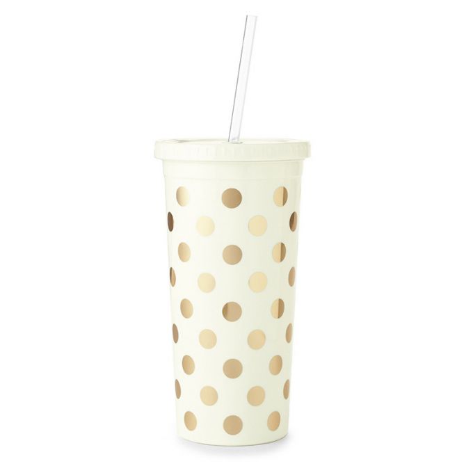 Kate Spade 20oz Tumbler with Straw, Gold Dots