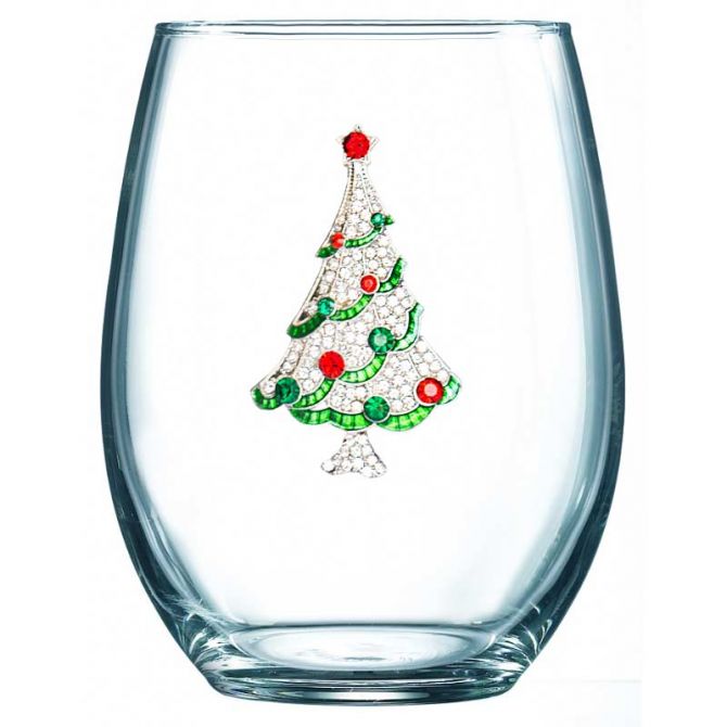 The Queens' Jewels Christmas Tree Jeweled Stemless Wine