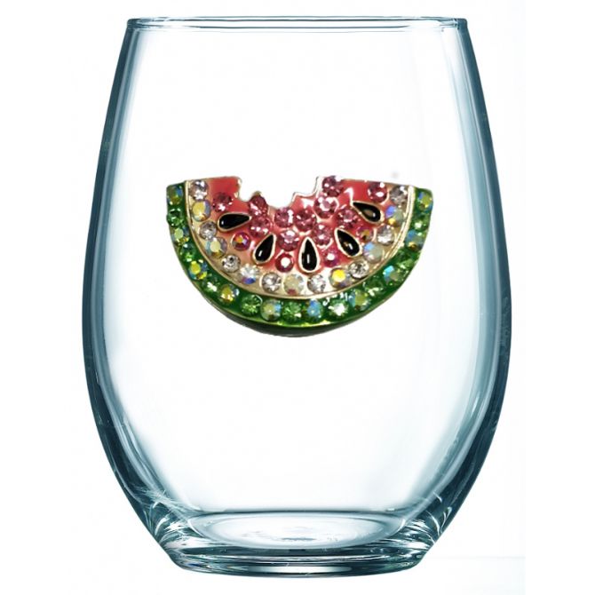 The Queens' Jewels Watermelon Jeweled Stemless Wine Glass