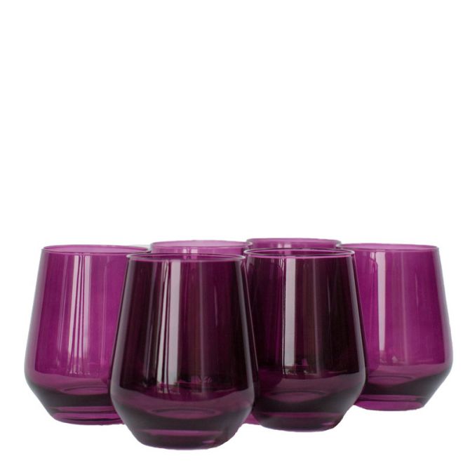 Amethyst Colored Stemless Wine Glasses, Set of 6