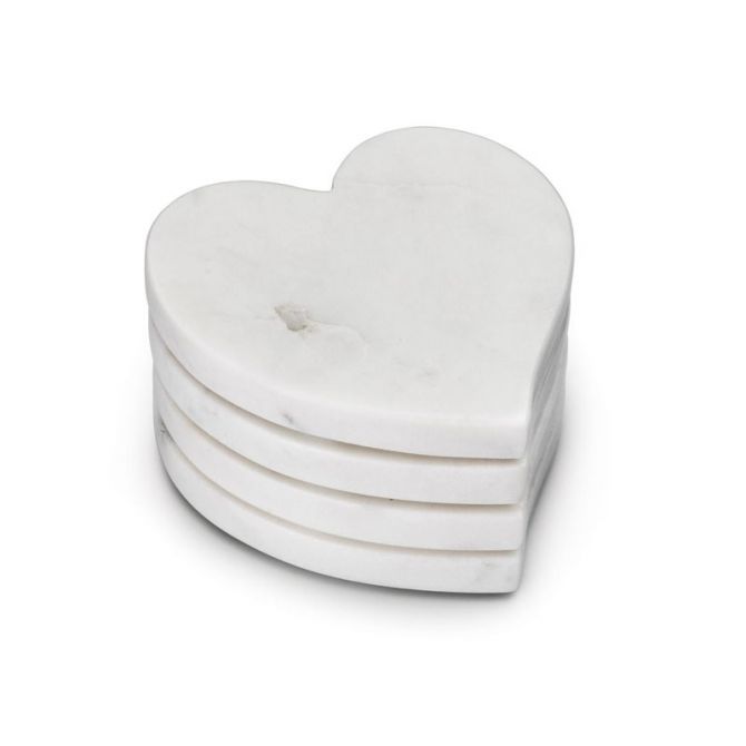 Simon Pearce White Marble Heart Coasters, Set of 4