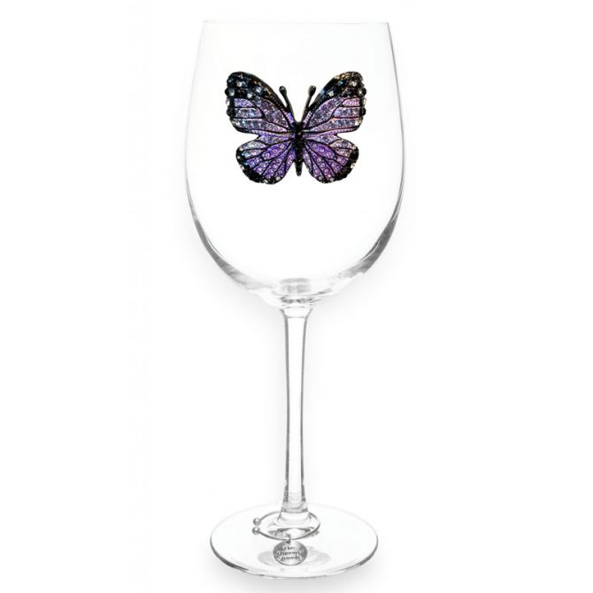 The Queens' Jewels Purple Butterfly Jeweled Stemmed Wine Glass