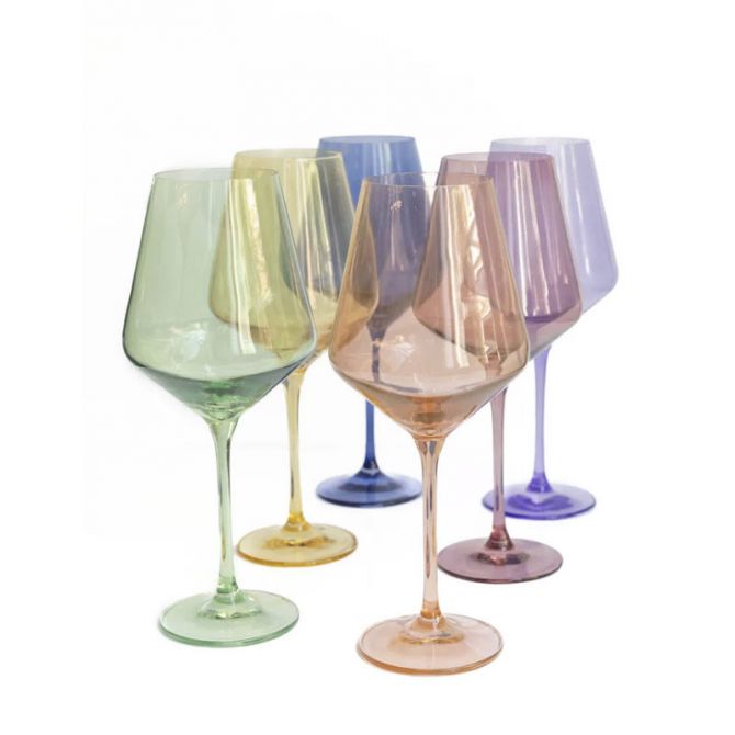 Estelle Pastel Mix Colored Stemmed Wine Glasses, Set of 6