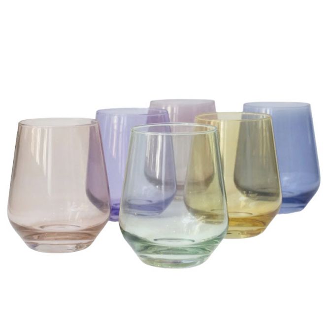 Mint Green Colored Stemless Wine Glasses, Set of 6