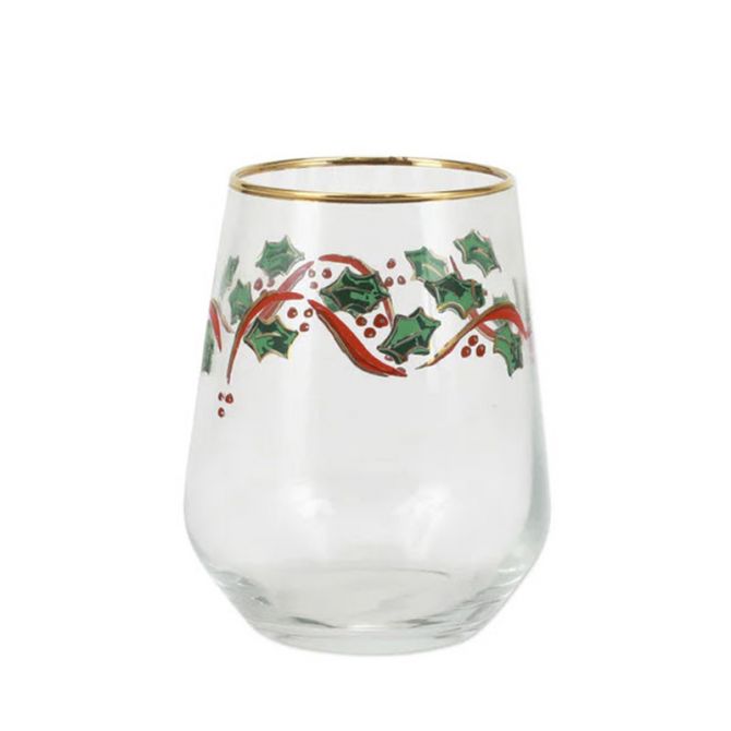 Vietri Holly Stemless Wine Glass