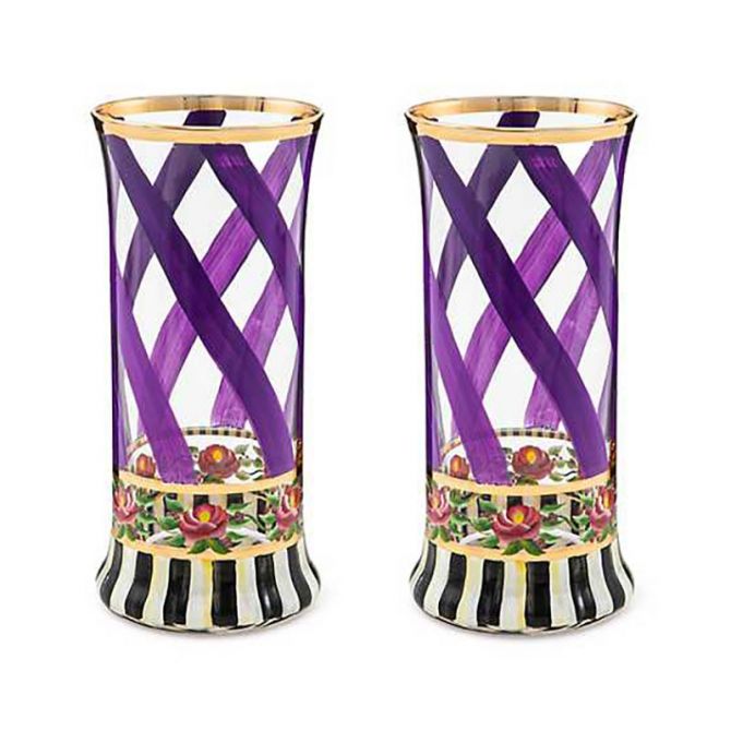 MacKenzie-Childs Maypole Lavender Highball Glasses, Set of 2