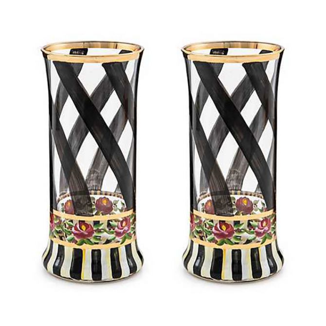 MacKenzie-Childs Maypole Black High Glasses, Set of 2