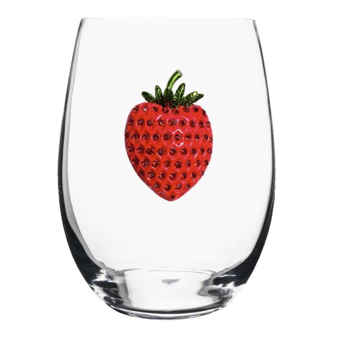 The Queens' Jewels  Strawberry Stemless Wine Glass