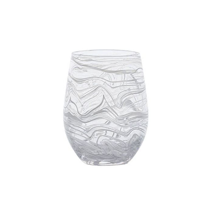 Juliska Puro Marbled Stemless Wine Glass, White