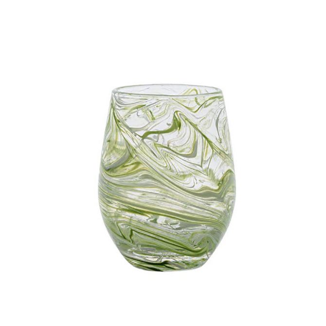 Juliska Puro Marbled Stemless Wine Glass, Green