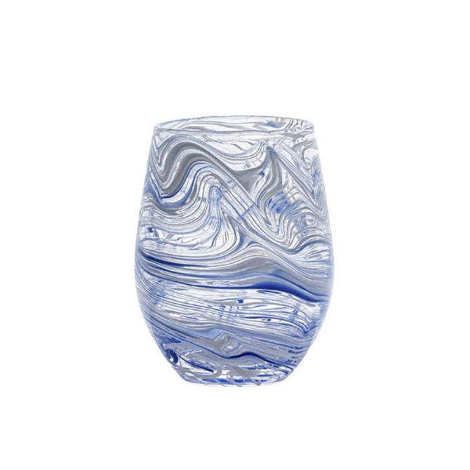 Juliska Puro Marbled Stemless Wine Glass, Blue