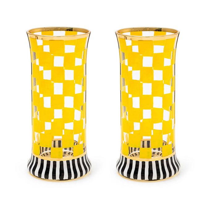 MacKenzie-Childs Carnival Yellow Highball Glasses, Set of 2