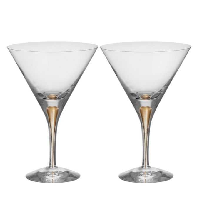 Orrefors Intermezzo Yellow Gold Martini Glasses, Set of 2