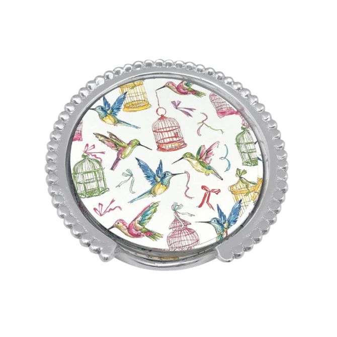 Mariposa Hummingbird and Birdcages Beaded Coaster Set