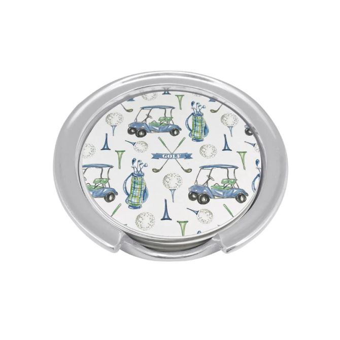 Mariposa Golf Signature Coaster Set, Blue and Green