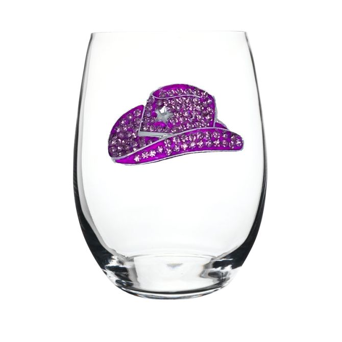 The Queens' Jewels Pink Cowboy Hat Stemless Wine Glass