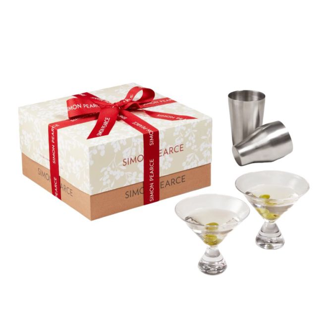 Simon Pearce Westport Stemless Martini Glass and Shaker Gift Set