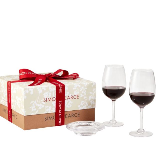 Simon Pearce Woodstock Red Wine Glass and Coaster Gift Set