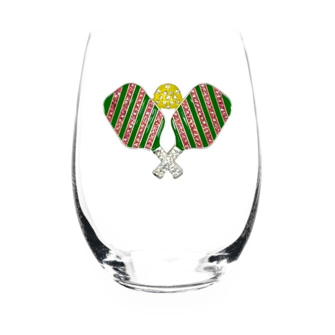 The Queens' Jewels Pickleball with Paddles Stemless Wine Glass