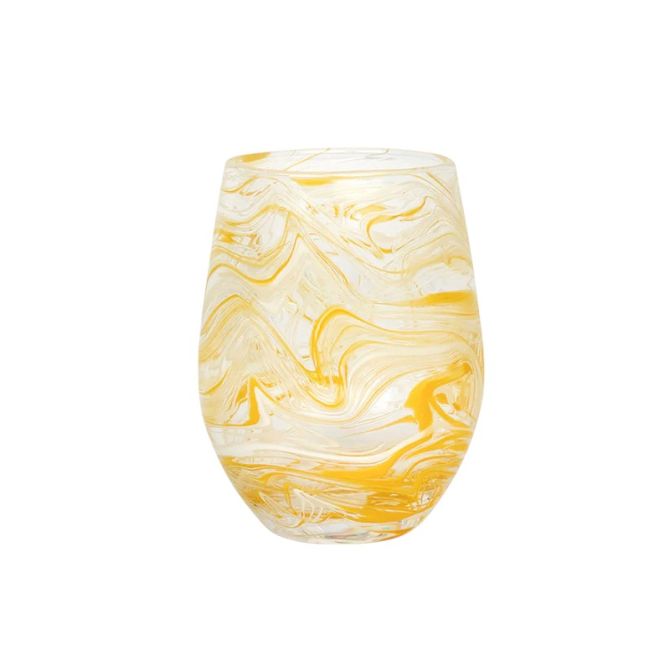 Juliska Puro Marbled Stemless Wine Glass, Yellow