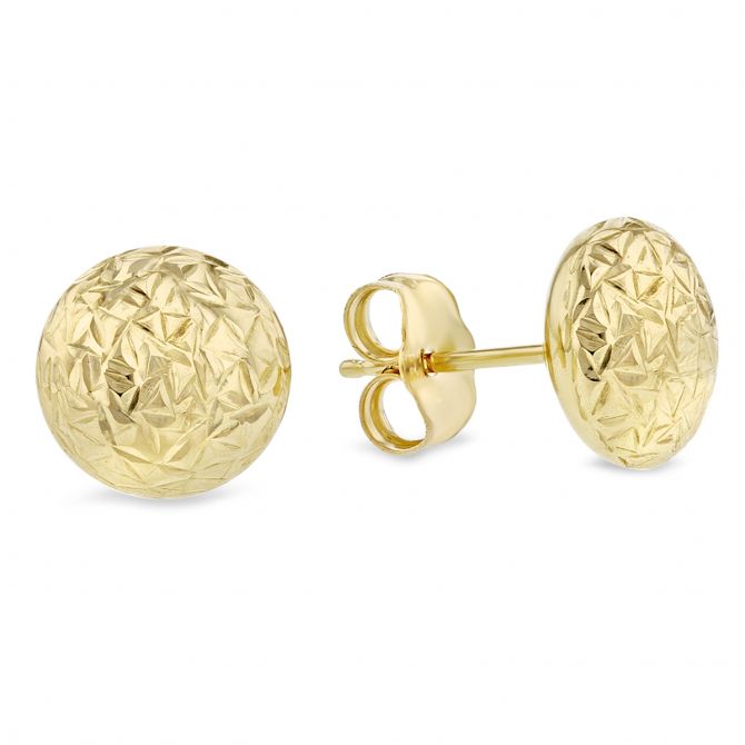 14K Yellow Gold Flat Diamond-cut Ball Stud Earrings