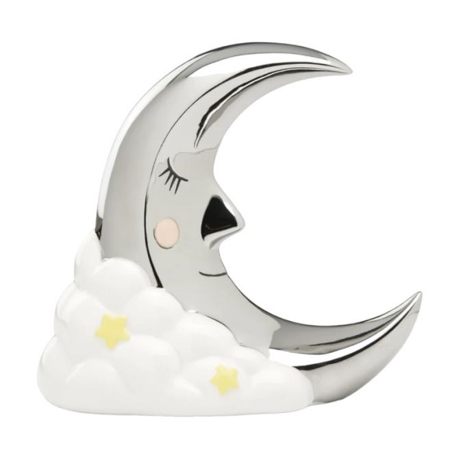 Reed and Barton Sweet Dreams Silverplated Porcelain Moon Coin Bank