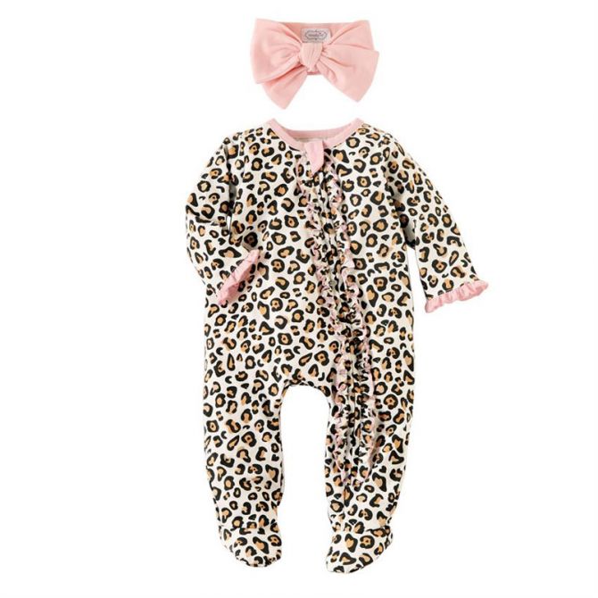 Mud Pie Leopard Sleeper & Headband Set, Baby