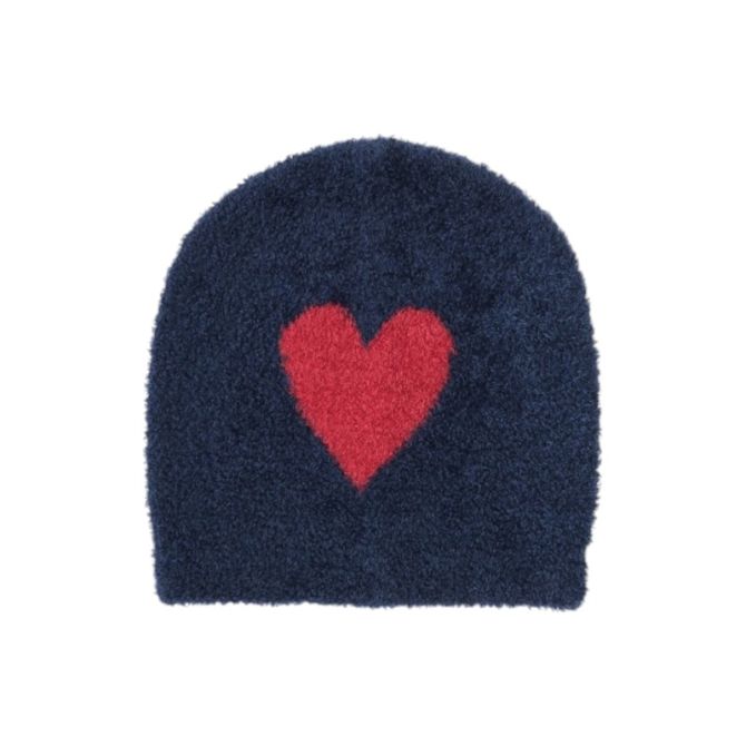 Barefoot Dreams Cozychic Lite Baby Heart Beanie, Marine and Scarlet