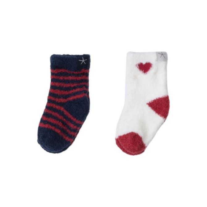 Barefoot Dreams Cozychic Lite Baby Heart Sock Set, Marine and Scarlet