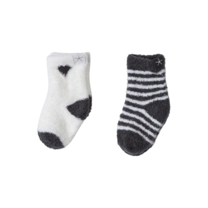 Barefoot Dreams Cozychic Lite Baby Heart Sock Set, Carbon and Pearl