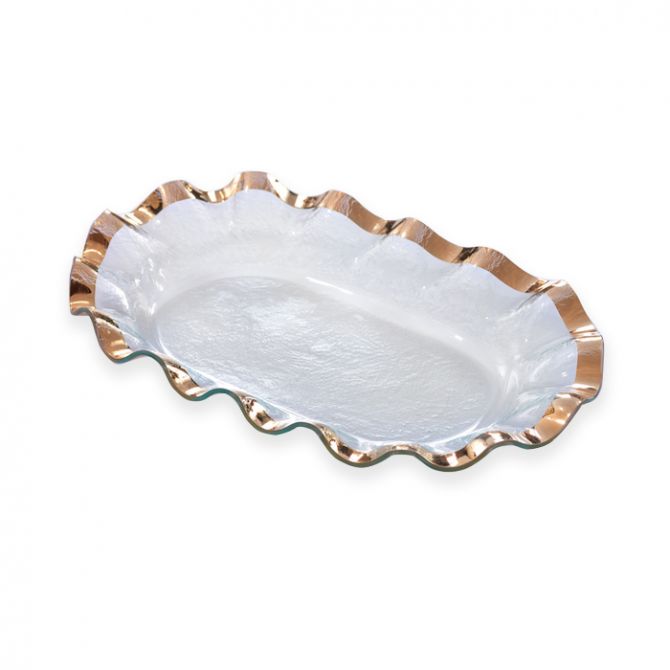 Annieglass Ruffle Gold Shallow Oval Bowl, Large